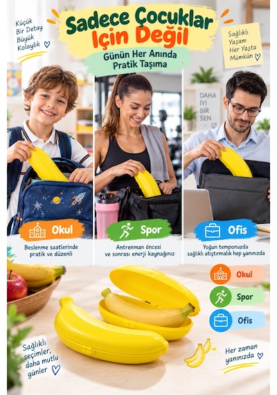 Muz Saklama Kutusu 21 Cm Sarı Muz Koruyucu Beslenme Kabı Çanta Okul Spor Seyahat İçin Pratik Aparatı