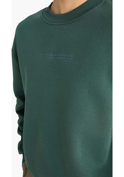Defacto Boxy Fit Bisiklet Yaka Baskılı Sweatshirt X8282AZ24AUGN536 Yeşil