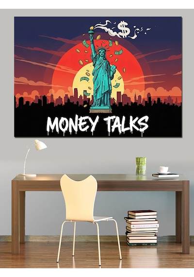 Ahşap Tablo Özgürlük Heykeli Ve Money Talks Yiyecek Ve İçecek Tabloları