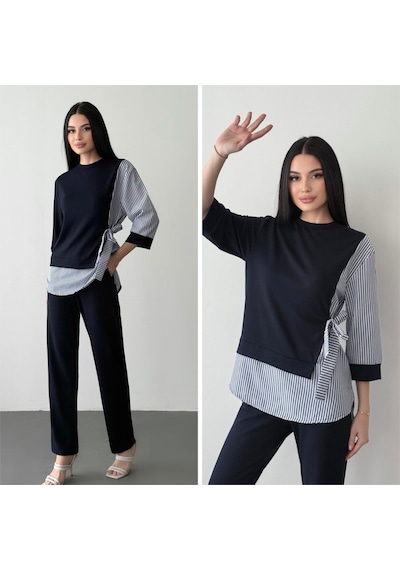 Gömlek Detaylı Model Kumaş Takım Mavi