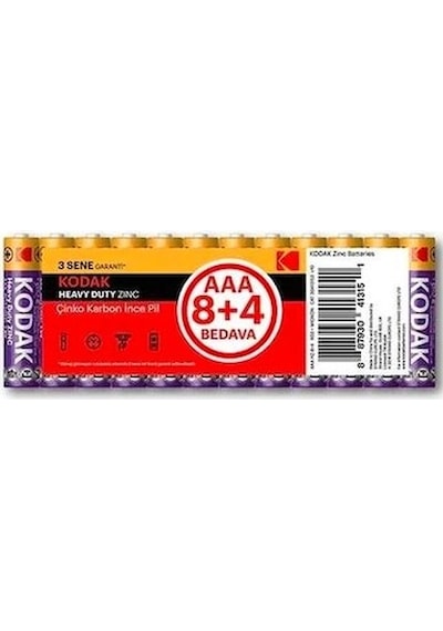 Kodak Heavy Duty Zinc AAA İnce Kalem Pil 12'li