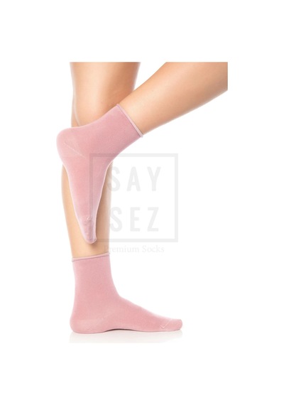 Saysez Bambu Kadın Lastiksiz Pembe Soket Dikişsiz Premium Çorap / Iz Bırakmaz / Sıkmayan Çorap Renkli