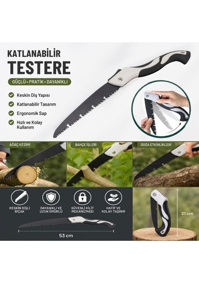 Buffer 53 Cm Katlanır Pelikan Testere, Büyük Boy, El Testeresi, Katlanabilir Budama Ve Kesim Testeresi, Kamp, Bahç