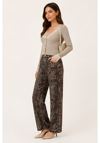 Lili Woman Kadın Yüksek Bel Leopar Desenli Wide Leg Pantolon Ty.lpr01 Kahverengi