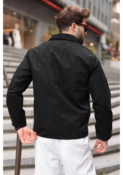 Madmext Siyah Polo Yaka Süet Erkek Ceket E7221