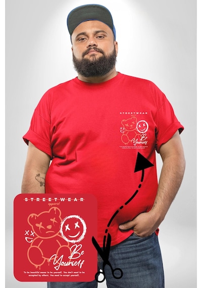 Angemiel Yükseliş İçin Kendin Ol Kırmızı Büyük Beden Kadın Basic Minimal Baskılı Tişört Kırmızı
