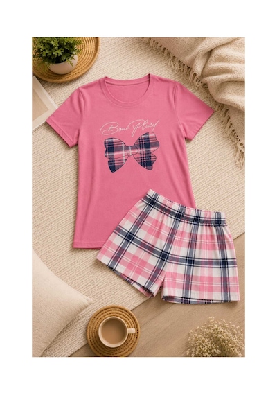 Tenra Kadın Şortlu Pijama Takımı Pembe %100 Pamuk