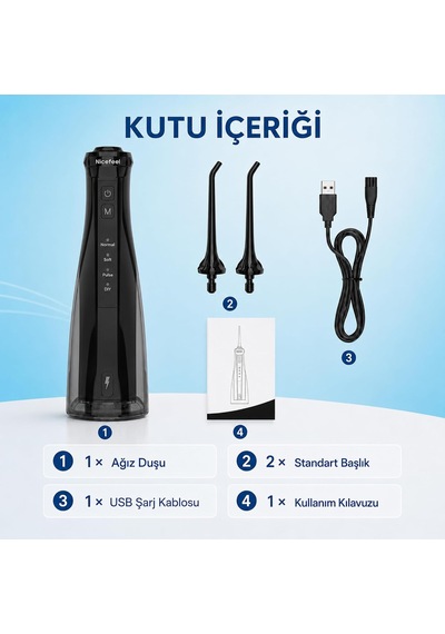 Nicefeel Fc5610 Taşınabilir,şarjlı,masajlı,diş Teli/protez Bakım Profesyonel Ağız Duşu-siyah