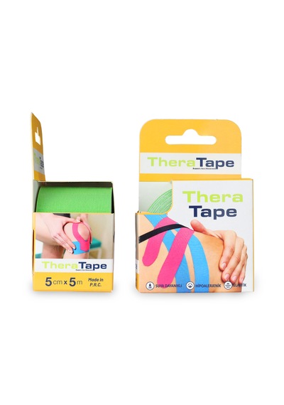 Thera Tape Kinesio Sporcu  Bandı Yüz & Vücut Uyumlu Kinezyo Bant Yeşil 5 CM x 5 M