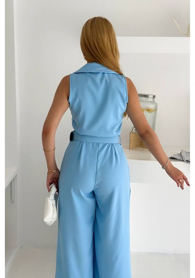 Neşeli Butik Kadın Gömlek Yaka Düğme Detaylı Maxi Tulum Nbk061 Bebe Mavisi