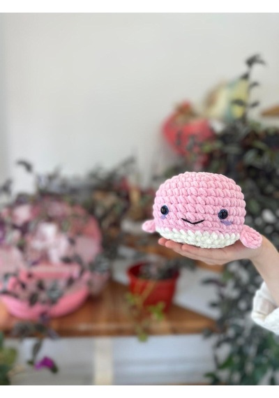 Amigurumi Kadife Pembe Yavru Balina Oyuncak