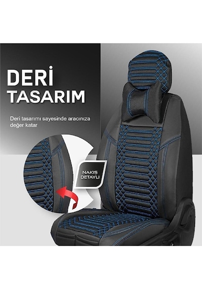 Ford Ranger Uyumlu Lüks Deri Oto Koltuk Kılıfı Ön Arka Takım Siyah Mavi Exc