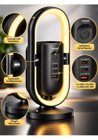Akım Korumalı 2'li Priz 2 Type-c 1 Usb Led Gece Lambalı Priz Çoklayıcı Güç Ünitesi 0 - 2 M
