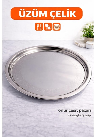 Çelik Tepsi No :11 Çelik Sini Yemek Tepsisi Paslanmaz Tepsi Yuvarlak Gri