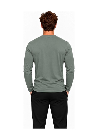 Axxel Erkek Pamuklu Bisiklet Yaka Uzun Kollu T-shirt-d4005 Açık Haki