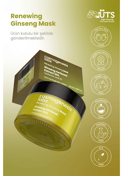Cosmogenesis Labs %10 Ginseng Krem Maske 50ml - Durulanan Yüz Maskesi Yenileyici Bariyer ve Onarıcı Vegan