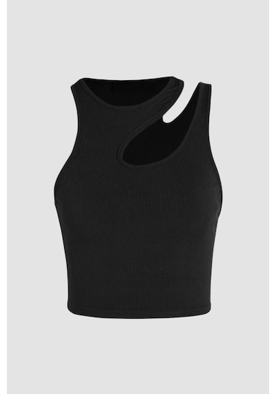 Hiccup Asimetrik Yaka Crop Top Siyah
