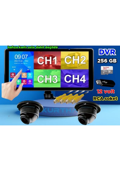 Dvr Dokunmatik Ekran 2 Adet 1080p Ahd 150'' Ultra Mini Kamera