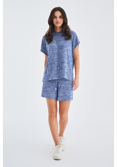 Peraluna Kaıra Blouse & Shorts Kapüşonlu Yazlık Kadın Triko Şort İndigo