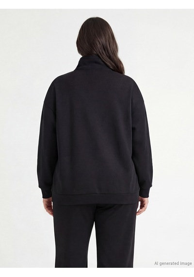 Lcw Modest Siyah Dik Yaka Oversize Kadın Sweatshirt