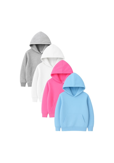 4'lü Kapüşonlu Basic Sweatshirt Seti - Düz Kışlık Şardonlu Kumaş Gri Pembe Beyaz Bebe Mavi