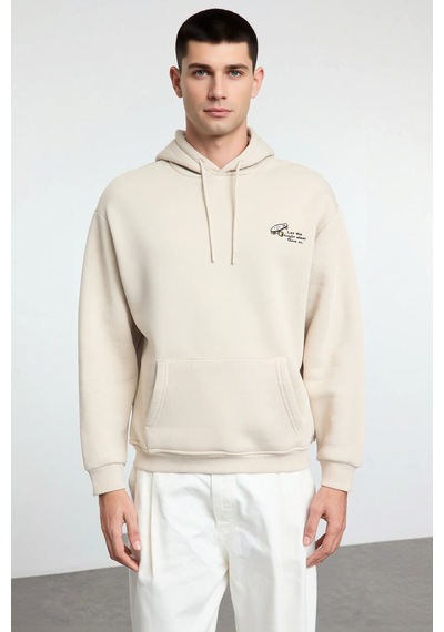 Benerly Erkek Kapüşonlu Düşük Kol Sweatshirt Slogan Nakışlı Fonksiyonel D Taş