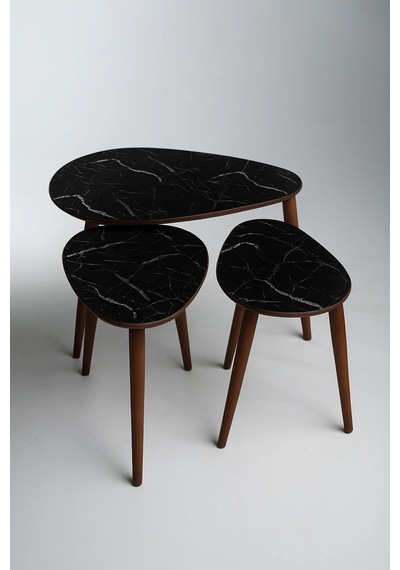 Paris 3'lü Zigon Sehpa &100 Mdf Siyah Mermer Desen