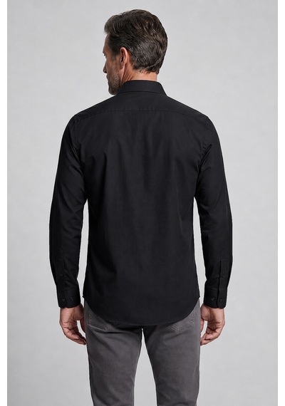Bisse Siyah Regular Fit Pamuk Cepsiz Uzun Paşa Yaka Gömlek Gmkls261089 D-91 SİYAH