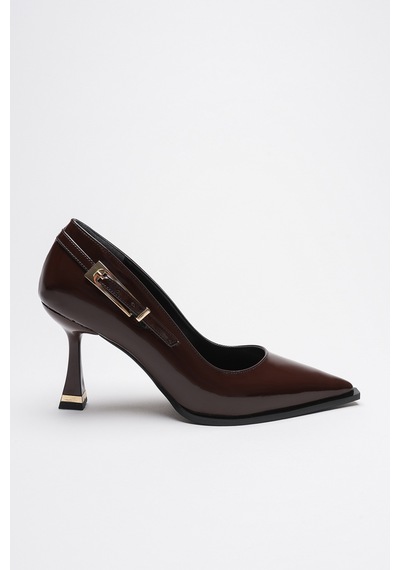 Alewomen Poni Kahve Rugan 10 Cm Topuklu Kadın Stiletto Kahverengi