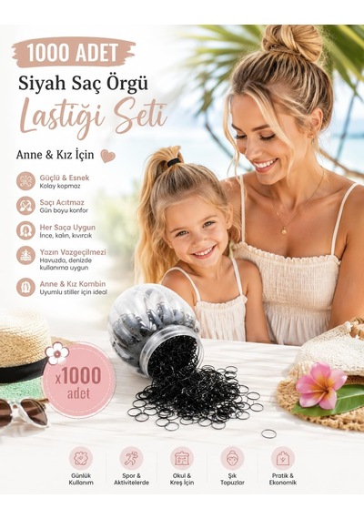 1000 Adet Siyah Saç Örgü Lastiğitoka Seti Lastik Toka Seti, Lastik Toka Seti, Toka Organizer, Toka, Kız Çocuk Toka Diğer