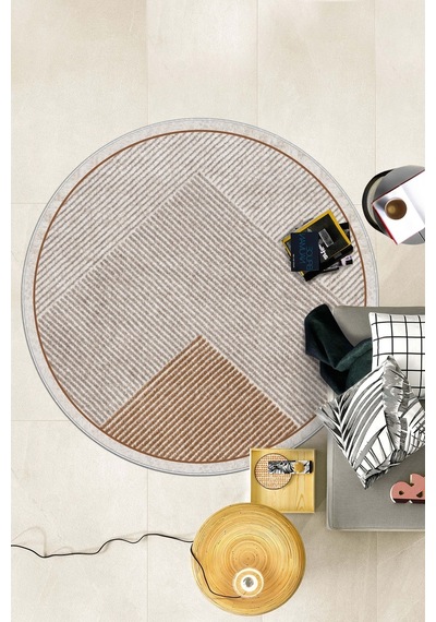West Home Makinede Yıkanabilir Kaymaz Taban Leke Tutmaz Yuvarlak Salon Halısı Ve Mutfak Halısı Wh 586 Sand Yuvarlak