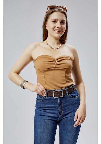%100 Hakiki Deri Şık Kadın Kemeri 4 Cm Kahverengi