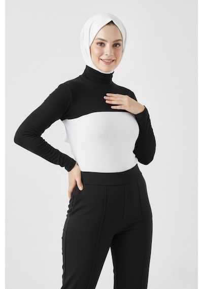 A02teks Dik Yaka Boyunluklu Kolluk Uzun Kollu Boyunluk Tesettür Boyunluk Balıkçı Yaka Bodysuit Siyah