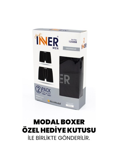Just Inner Erkek 2 Li Modal Boxer Logo Lastikli Kutulu Günlük Rahat Kesim 135008 Siyah