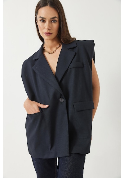 Shade Kadın Cep Detaylı Kemerli Vatkalı Oversize Astarlı Blazer Yelek 11143 60281003 - Lacivert Shade Kadın Cep Detaylı Kemerli Vatkalı Oversize Astarlı Blazer Yelek 11143 60281003 - Lacivert