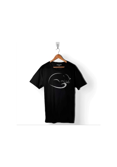 Uyuyan Kara Kedi Sleeping Black Cat Baskılı Tişört Unisex T-shirt 001