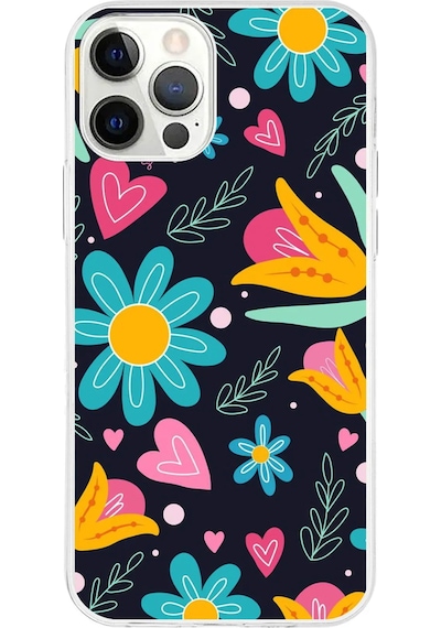 Apple Uyumlu iPhone 12 Pro Max İle 1mm Slim Fit Retro Renkler 1 Baskılı Şeffaf Kılıf Şeffaf