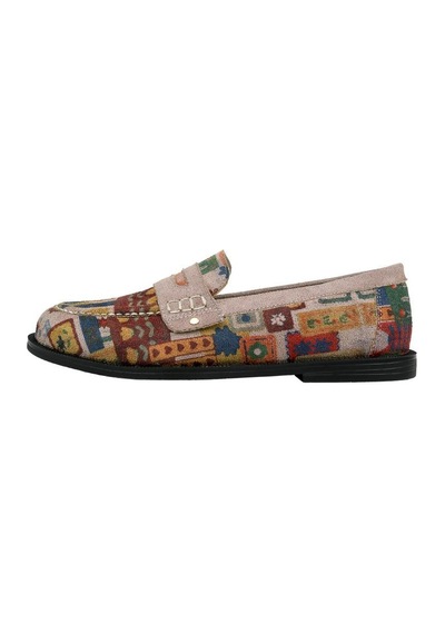 Kadın Vegan Deri Krem Loafer - Anatolian Patterns Tasarım Çok Renkli