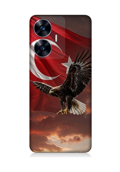 Realme C55 Uyumlu Bayrak Kızıllıkta Kartalın Kanatları Desenli Silikon Kılıf Çok Renkli