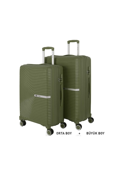Mçs Bavul Büyük Ve Orta 2li Set Kırılmaz Silikon Valiz V374 Haki Haki