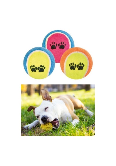 By Nevser 3lü Renkli Desenli Tenis Topu Kedi Köpek Oyuncağı