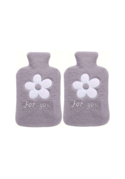 2 Adet Sıcak Su Torbası Peluş Papatya Desenli Gri 21x13,5x2cm 500 Ml Gri