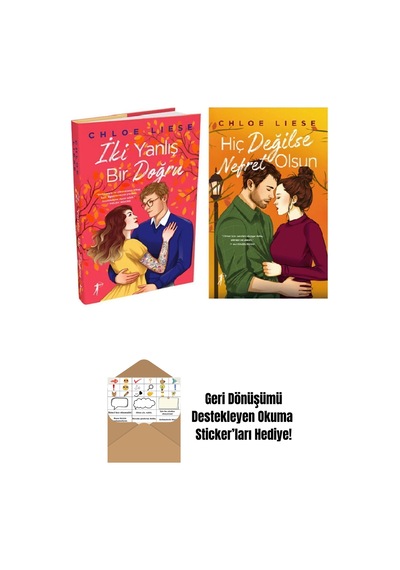 2 Kitap Set / İki Yanlış Bir Doğru+hiç Değilse Nefret Olsun Ciltli + Okuma Sticker'ları