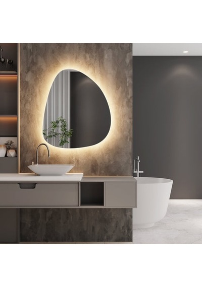 70x82 Cm Asimetrik Led Işıklı Modern Ayna Touch Sensörlü, Dimmer Özellikli Günışığı 3000k 6 Boyut Sarı