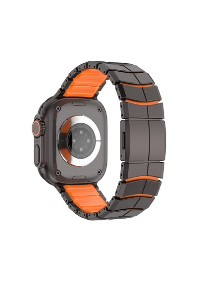 Watch 42mm Uyumlu Mohseven İwatch Titancore No.1 Metal Kordon Siyah - Turuncu