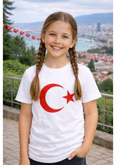 Parti Selesi Unisex 3 Adet Çocuk Bayrak Baskılı Kısa Kollu T-shirt Beyaz