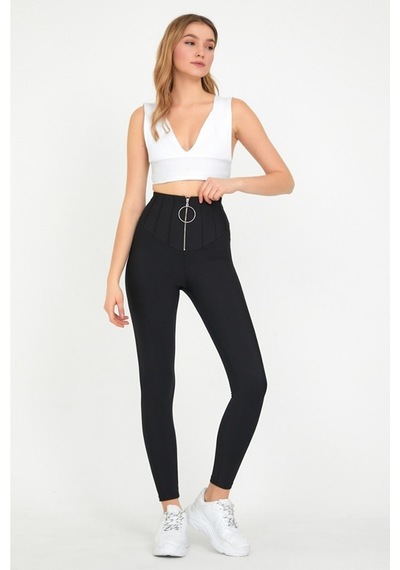 Winmoda34 Korse Tayt Halka Fermuarlı Push Up siyah
