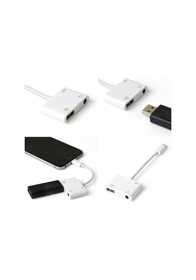 Apple Uyumlu iPhone Lightning 3.5 Mm Kulaklık Ve Usb 3.0 Kamera Hub Adaptör