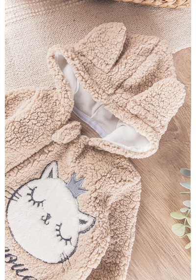 Babymod Kedi Figürlü Peluş Welsoft Kız/erkek Bebek Tulum Bej