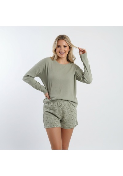 Bonbon Kadın Jakarlı Uzun Kollu Açık Yeşil Renk 2'li Pijama Takımı Bb2315 Yeşil